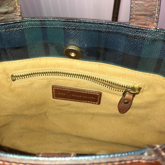 W RALPH LAUREN Black Watch Plaid Coated Canvas & Leather Shoulder Tote Bag - Picture 15 of 17